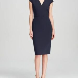 Ann Taylor's Navy Blue V-Neck Cap Sleeve Back Zip Sheath Dress